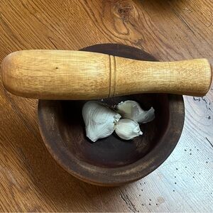 Vintage Solid Wood Mortar and Pestle Set Rustic Cabin Kitchen Decor 6”